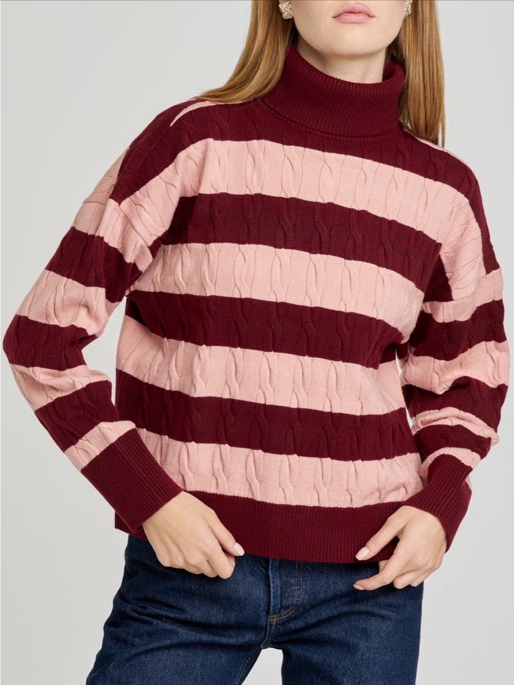 WAYF cable knit turtleneck striped sweater